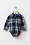 Baby Boy Plaid Patterned Collared Long Sleeve Shirt Bodysuit with Snap Fasteners