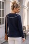 Navy Blue V-Neck Cuffed Sleeves Thin Sequined Hem Ribbed Casual Knitwear Sweater 65 60 - 6