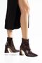 Brown Crocodile Women's Thick Heeled Boots - 3