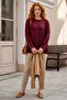 Burgundy Round Neck Cuffed Sleeves Thin Sequined Casual Knitwear Sweater 70 65 - 6