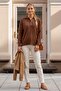 Brown Polo Collar Long Sleeve Metal Buttoned Thin Sequined Hem Ribbed Casual Knitwear Sweater 66 62 - 5