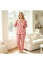 Battal Plus Size Heart Striped Long Sleeve Pajama Set Relaxed Fit Pink Women's Sleepwear Set (3Xl-4Xl-5Xl Sizes) - 4