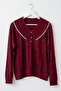Burgundy V-Neck Cuffed Sleeves Thin Sequined Hem Ribbed Casual Knitwear Sweater 65 60 - 2