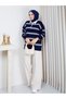 Women's Striped Polo Collar Knitwear Sweater Oversize Half Placket Buttoned Sweater - 3