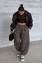 Women's Khaki Plaid Patterned Loose-Fit Elastic-Cuffed Trousers Nns026 - 2
