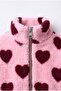 Girl's Heart Patterned Pink Plush Jacket - 2
