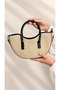 Women's Straw Look Shoulder Bag – Cream Black Handle Casual Bag