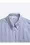Straight Fit Striped Blue Shirt with Pocket Detail - 4