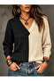 Two-tone block v-neck sweater