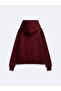 Relaxed Fit Zippered Hooded Burgundy Sweatshirt - 4