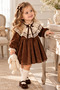 Acacia Brown Lace Collar Velvet Vintage Baby Girl Dress 9-24 Months - 3