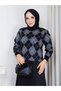 Women's Fuzzy Diamond Patterned Soft Knit Sweater - 4