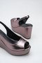 Platinum Metallic Platform Wedge Heel Open Toe Evening Dress Shoes with Back Strap - 3
