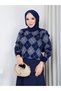 Women's Fuzzy Diamond Patterned Soft Knit Sweater - 4