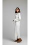 Crew Neck Braided Hair Detail Single Slit Knitwear Long Dress - 2