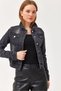 Black Cotton Fabric Shirt Collar Slim Fit Front Buttoned Pocketed Long Sleeve Denim Jacket - 5