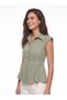 Green Cotton Linen Textured Shirt with Collar, Waistband, Flounce Skirt Detail and Buttoned Shirt - 4