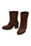 Women's Brown Thick Heeled Suede Leather Boots Wf180031Ds - 5