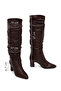 Women's Brown Thick Heeled Leather Boots Wf160011Dv - 4