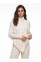 Cream Soft Textured High Neck Poncho Form Draped Asymmetrical Cut Knitwear Sweater