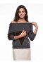 Anthracite Brown Stretchy Knitwear Fabric Madonna Collar Long Sleeve Diamond Pattern Knitted Sweater