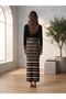 Women's Crop Cardigan and Halter Neck Striped Long Dress - 4