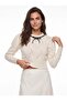 Cream Acrylic Textured Crew Neck Standard Fit Collar Beaded Bow Detailed Knitwear Sweater