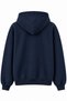 Navy Blue Cotton Fabric Hooded Collar Oversized Cut Chest Printed Kangaroo Pocket Sweatshirt - 2