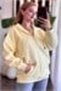 Yellow Cotton Blend Hooded Collar Long Sleeve Zipper Detailed Sweatshirt with Kangaroo Pocket - 2