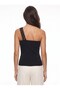 Black Stretchy Knitwear One-Shoulder Asymmetrical Cut Blouse with Metal Accessories and Knit Detail - 3