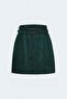 Suede Double Belted Mini Skirt - Emerald - 3