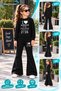 Winter, Spring, and Autumn Girls' Black Spanish Flared Bottoms and Black Sweat Top - 2