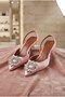 Waysa Women's High Heel Shoes Thin Heel Front Stone Powder Satin - 3