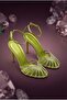 Rivsia Women's Heeled Shoes with Ankle Strap and Stones in Green Satin - 3