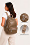 Women's Mink Functional Multi-Compartment Leather Detailed Daily Backpack with Column Strap - 3
