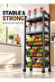 5-Tier Kitchen Storage Rack with Wheels, Microwave Stand with 2 Shelves & 3 Removable Wire Baskets, Carbon Steel Rolling Organizer for Fruit, Vegetables, Pantry & Coffee Bar, Black - 5