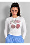 Women's Crew Neck Long Sleeve T-Shirt Cherry Stone Printed - 3