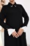 Plus Size Dress with Stone Collar and Detailed Sleeves - 2