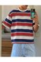 Oversize Red Blue White Striped Crew Neck Unisex T-Shirt
