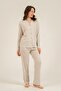 Women's Mink Uzunkol Shirt Pajama Set, 50% Cotton 50% Modal Fabric - 4