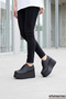 Beira Black Vegan Round Toe Lace-Up Wedge Heeled Casual Shoes - 2