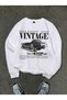 Vintage Printed Cotton 3 Thread Threaded Crew Neck Oversize Sweatshirt