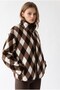 4981 Women's Diamond Patterned Brown Pocket Soft Textured Fleece Sweatshirt - 3