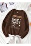 New York Printed Cotton 3 Thread Threaded Crew Neck Oversize Sweatshirt