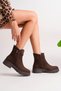 Women's Brown Suede Thermo Rubber Sole Stone Buckle Boots - 3