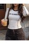Streetwear Style White Long Sleeve Crop Blouse with Black Detail