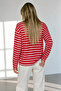 Red Ecru Striped Oversize Long Sleeve Blouse - 2