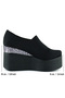 Lumi Black Stretch Round Toe Stone Detailed Hidden Wedge Heeled Casual Shoes - 5