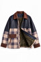 Khaki Green Plaid Oversized Coat with Fur Inside - 2