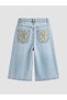 Floral Embroidered Girls' Jean Shorts - 4